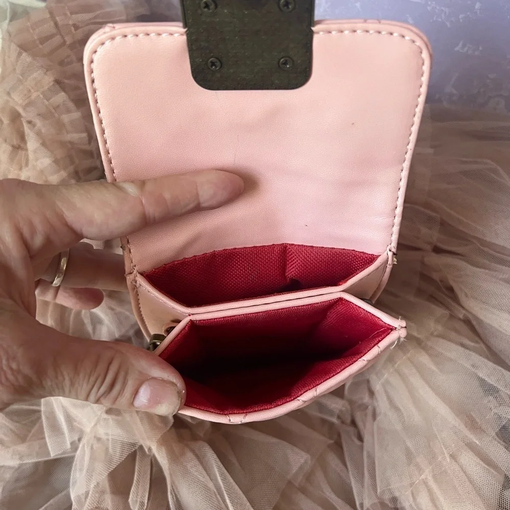 Elegant Pink Quilted Crossbody Passport and iPhone Case w/Chain Strap